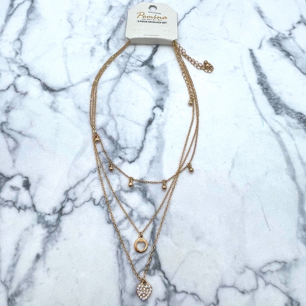 New Pomina Necklace Set Gold Tone 3 Chain Layered 12$